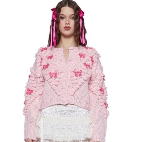 Dolls Kill Sugar Thrillz Coquette Bow Pink Cardigan - Picture 8 of 8